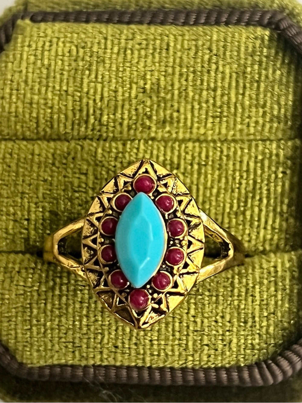 Vintage/Bohemian Design Stainless Steel Golden w/ Multicolor Beads Ring S 9
